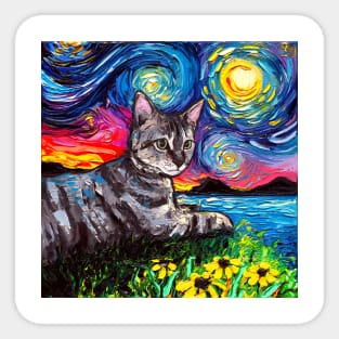 Tabby Tiger Cat Starry Night Sticker